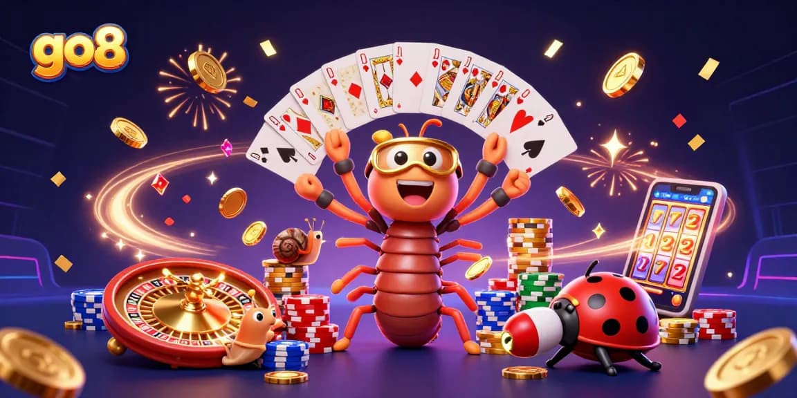 Join the excitement at go8 with a vibrant casino scene featuring 3D characters and lively gameplay elements.