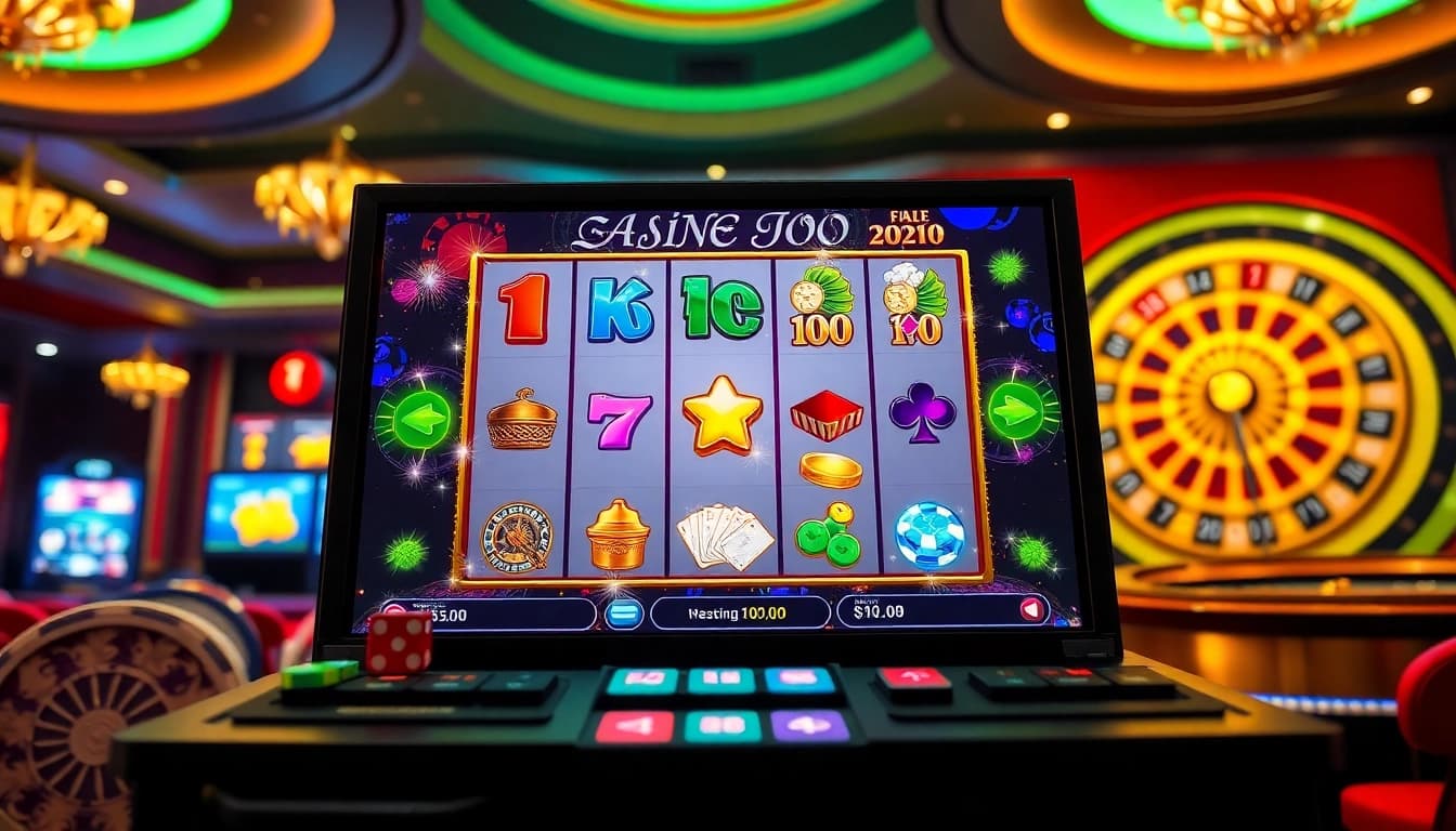 Engaging scene showcasing slot online excitement with colorful reels and casino elements.