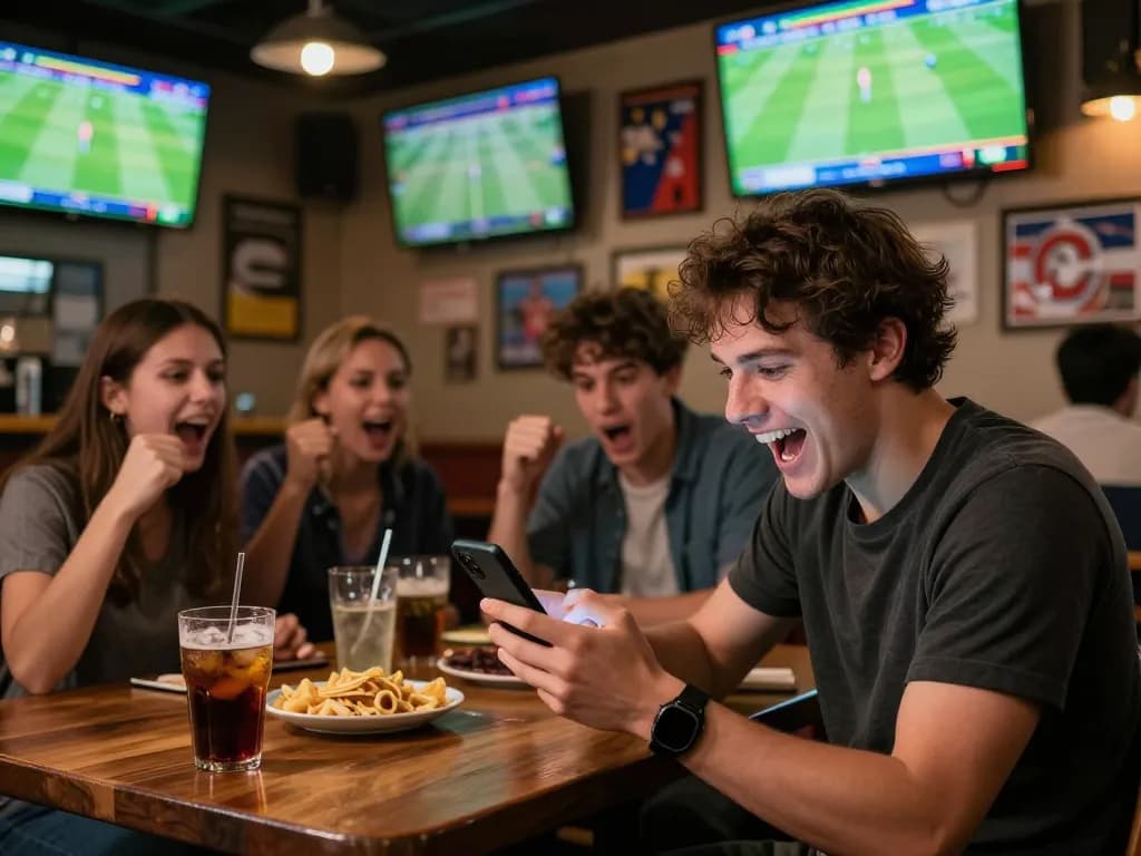 Engaged sports fan using luongsontv60 app for live betting during football matches.