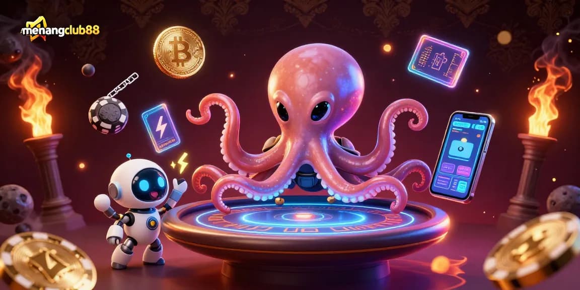 Play with menangclub88's thrilling games featuring a vibrant alien octopus and energetic visuals.