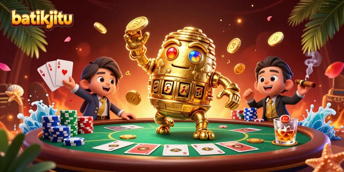 Menggugah semangat batikjitu di kasino dengan makhluk emas terbuat dari koin dan elemen poker yang dinamis.
