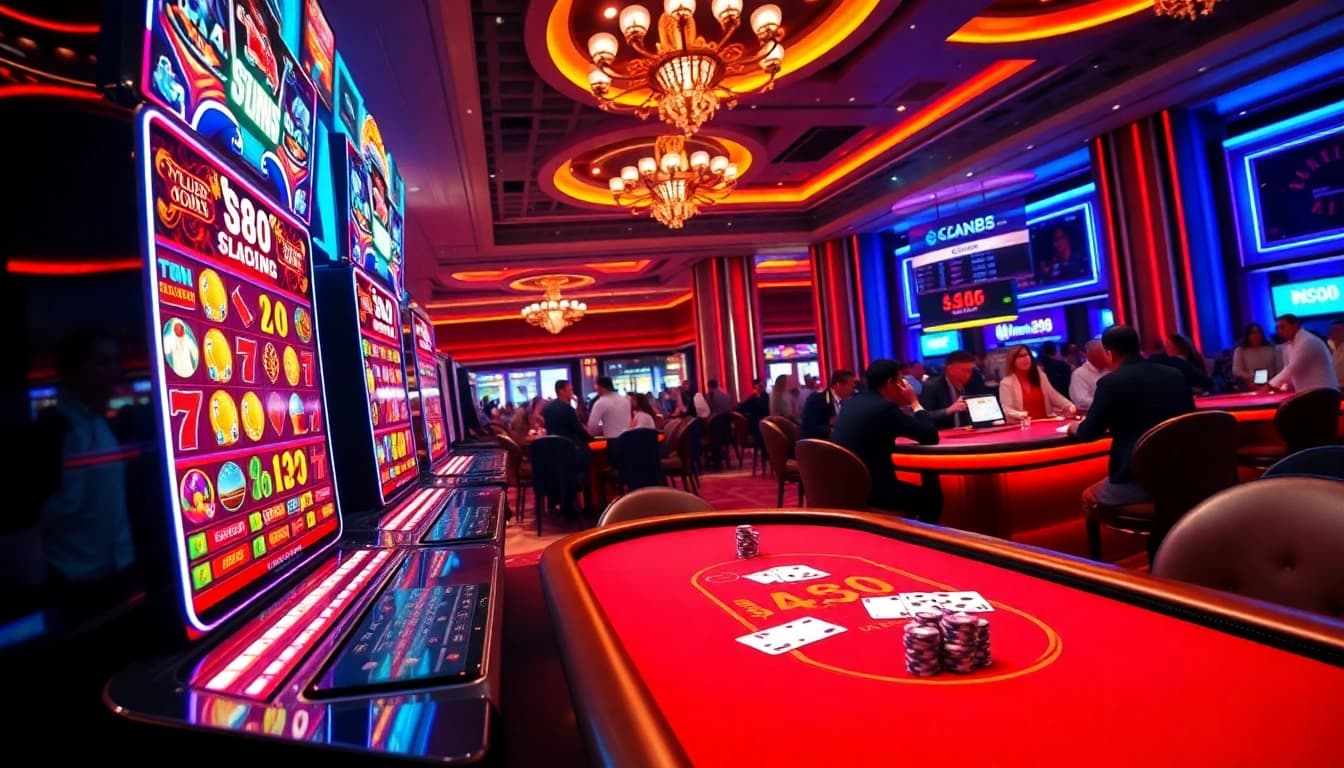 Experience the excitement of nhà cái Man88 with vibrant casino visuals showcasing thrilling slot machines and live dealer games.