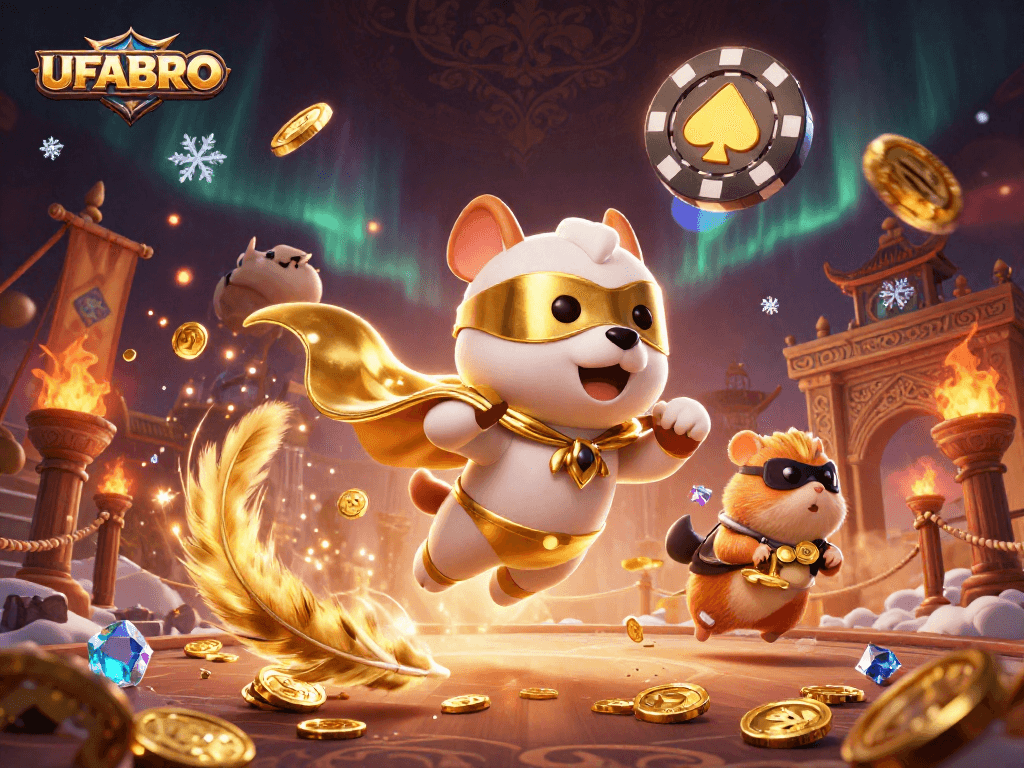 Experience winning moments with UFABRO, featuring superhero dog and vibrant gambling elements for fun.