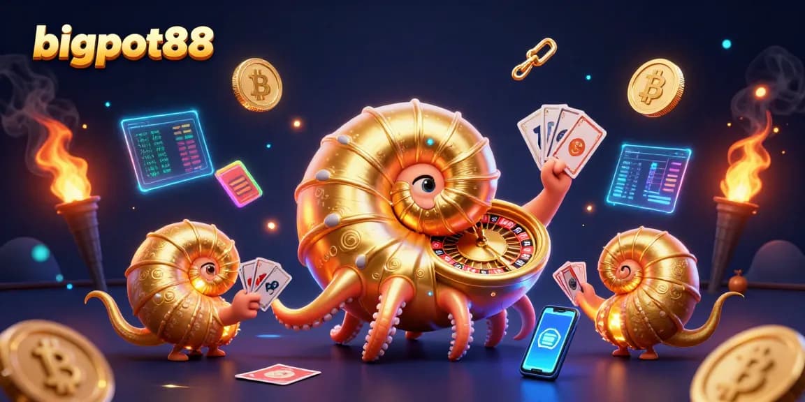Engage in winning strategies at bigpot88 with dynamic 3D casino elements and glowing crypto features.