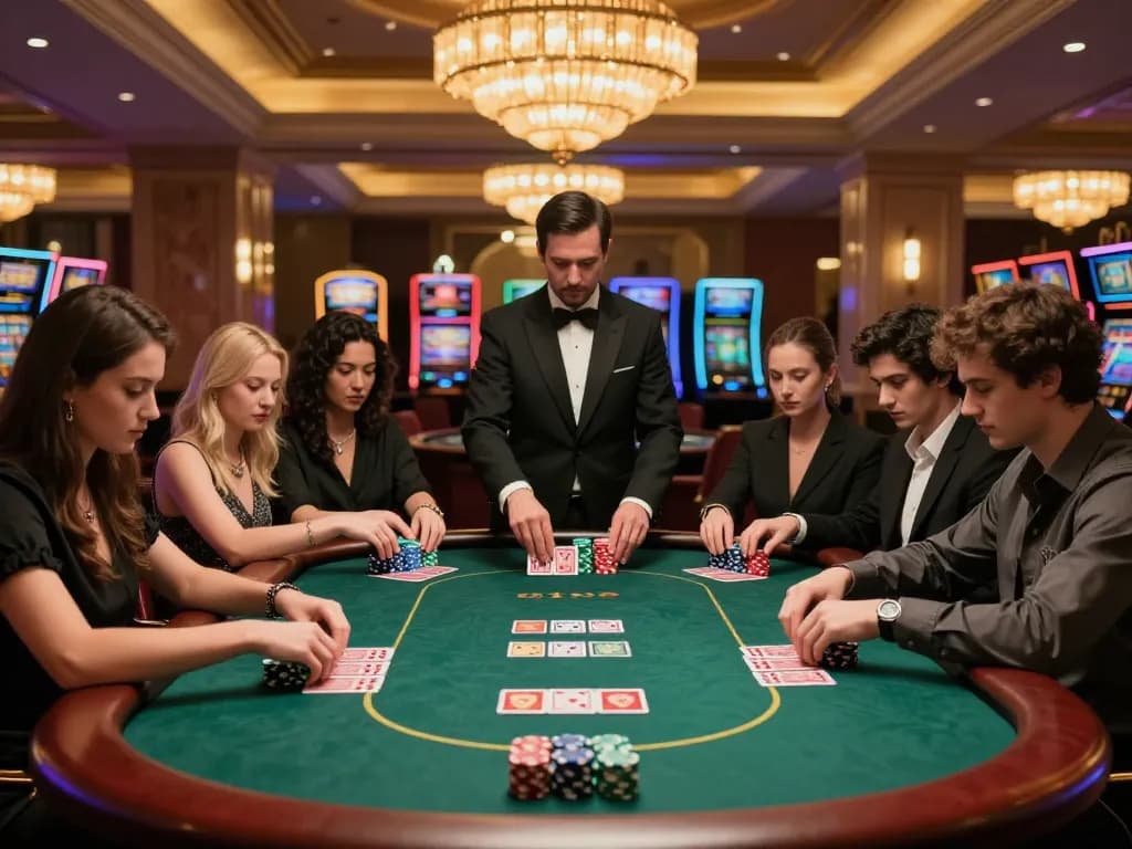 Players strategizing at a poker table in a casino while using casinosscope for advanced gaming insights.