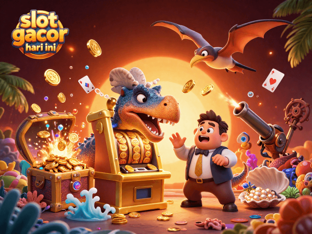 Experience the thrill of slot gacor hari ini as a pachycephalosaurus triggers jackpots amidst vibrant casino elements.