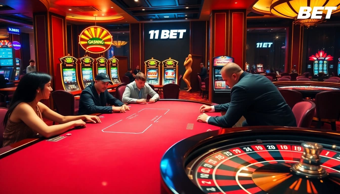 Experience the thrill of gambling with 11BET at a luxurious casino table.