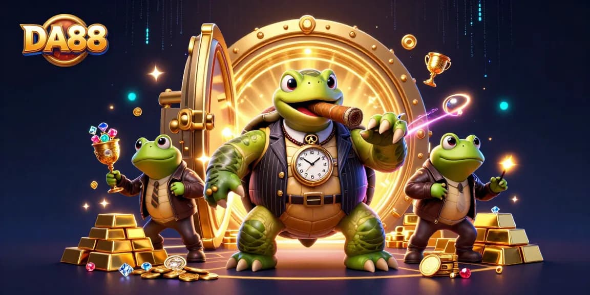 Join the DA88 adventure with a mobster turtle and bullfrog enforcers thriving in a vibrant casino scene.