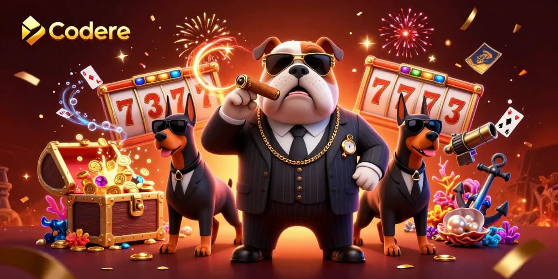 Codere showcases thrilling casino action with a playful mafia bulldog and dynamic gaming elements.