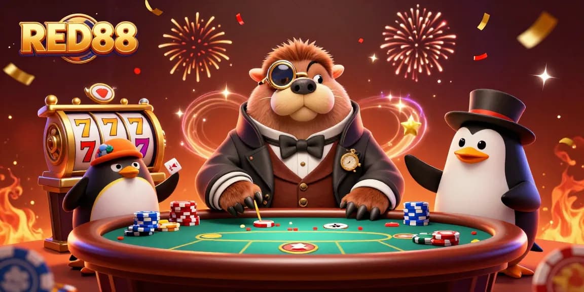 Engage in thrilling gameplay at RED88 with cartoon characters at an underwater poker table.