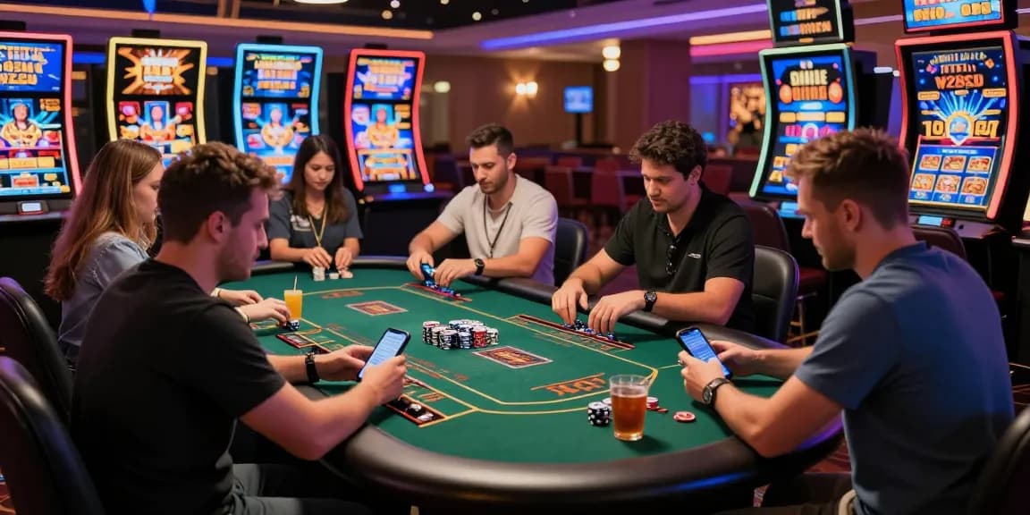Engaging online casino atmosphere showcasing diverse players at a live dealer table at https://eviz.org.uk, highlighting excitement and community.