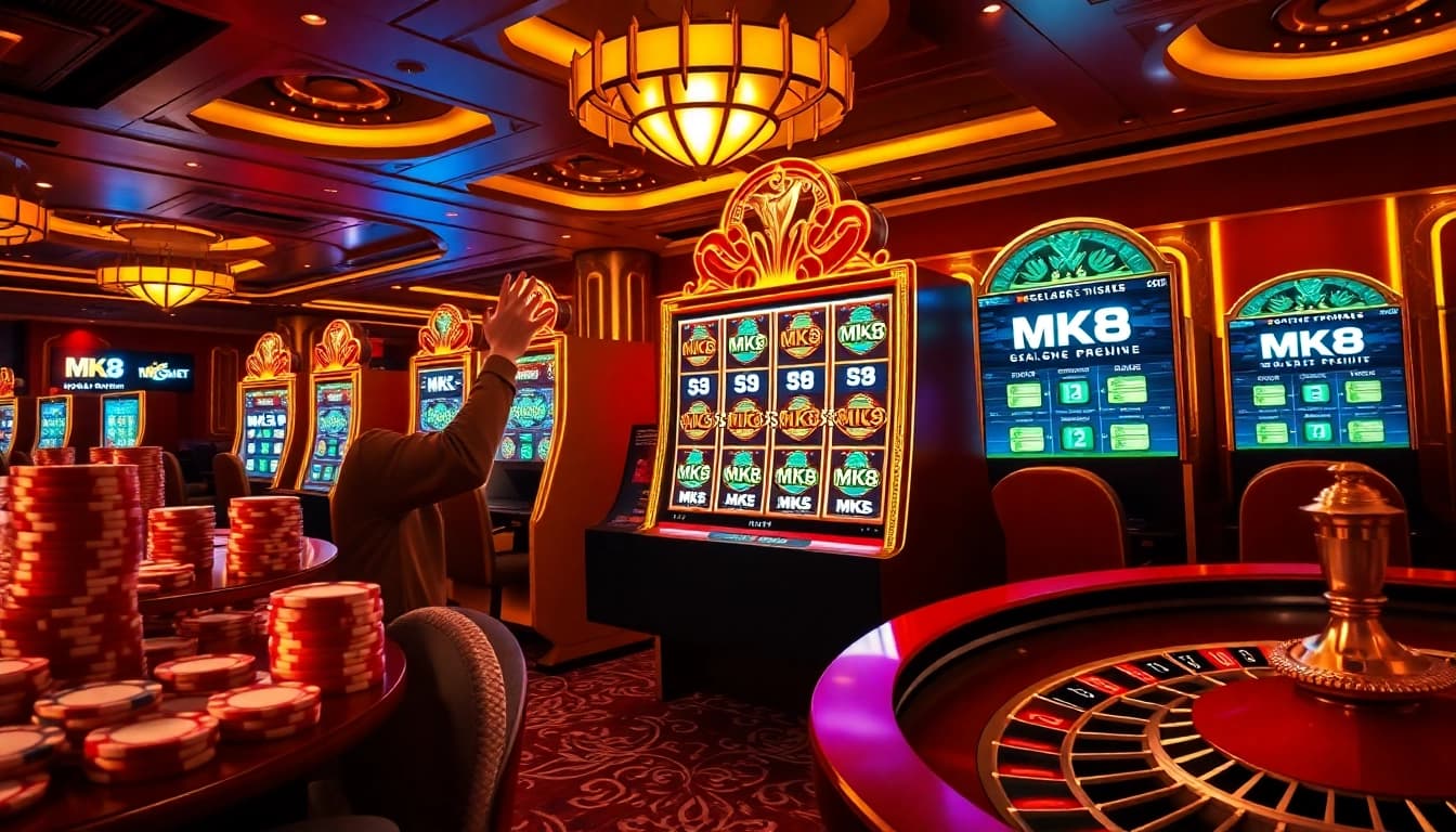Experience the thrill of MK8 โค้ด เคร ดิต ฟรี at the vibrant casino, featuring slot machines and poker games.