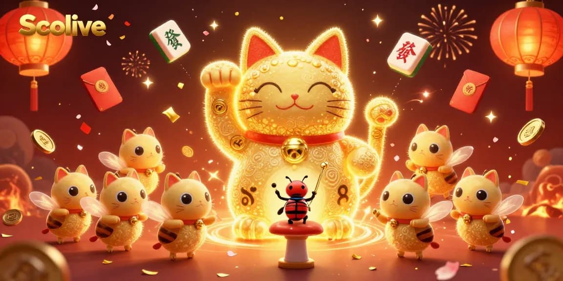 Socolive showcases a dynamic golden lucky cat surrounded by festive gambling elements.