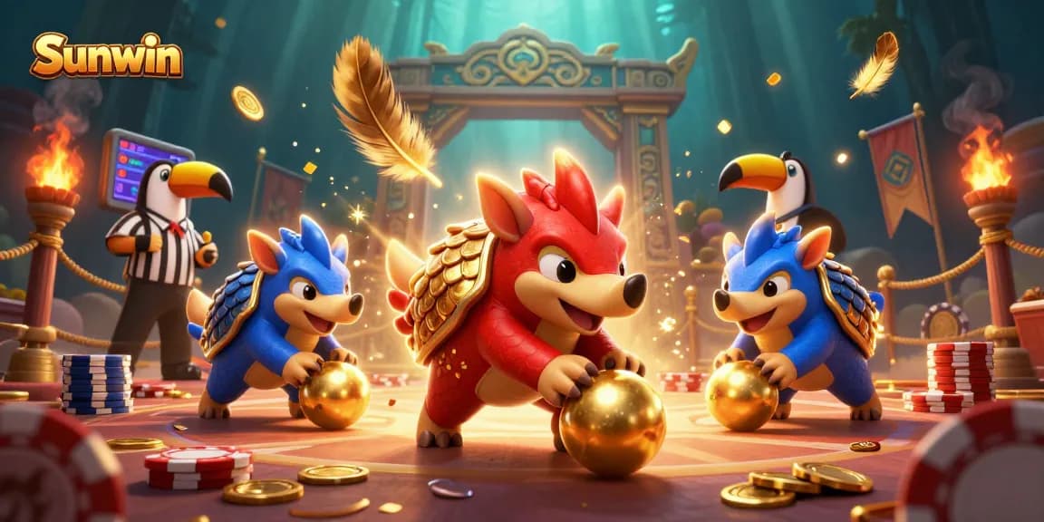 Sunwin elevates casino enjoyment with a thrilling pangolin showdown amidst poker chips and gold.