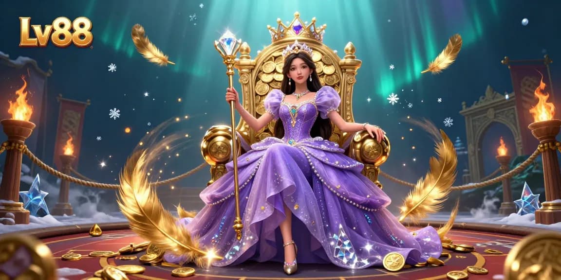 Experience engaging gaming action at Lv88, featuring a stunning Asian princess in a vibrant casino environment.