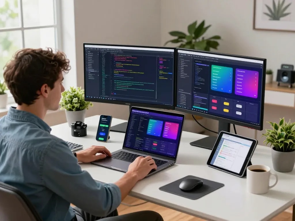 OpenClaw personal AI assistant in a modern tech workspace with vibrant coding screens.