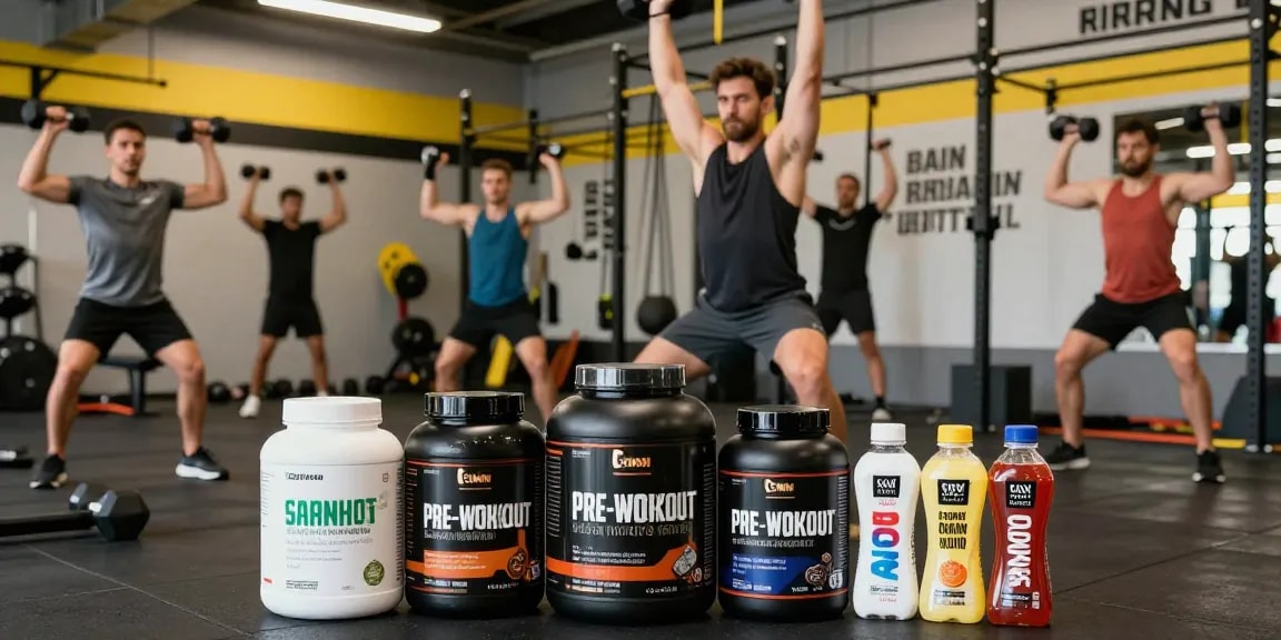 Astera Steroid Shop athletes training hard with modern supplements in a vibrant fitness studio.