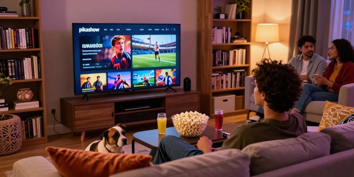Pikashow brings movies and sports to life in a cozy living room streaming session.