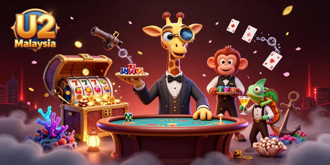 Experience thrilling gaming with U2 Malaysia's vibrant casino atmosphere featuring unique characters and elements.