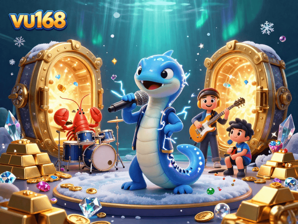 Enjoy vibrant gameplay and casino fun with vu168 featuring an electric eel DJ and vibrant underwater visuals