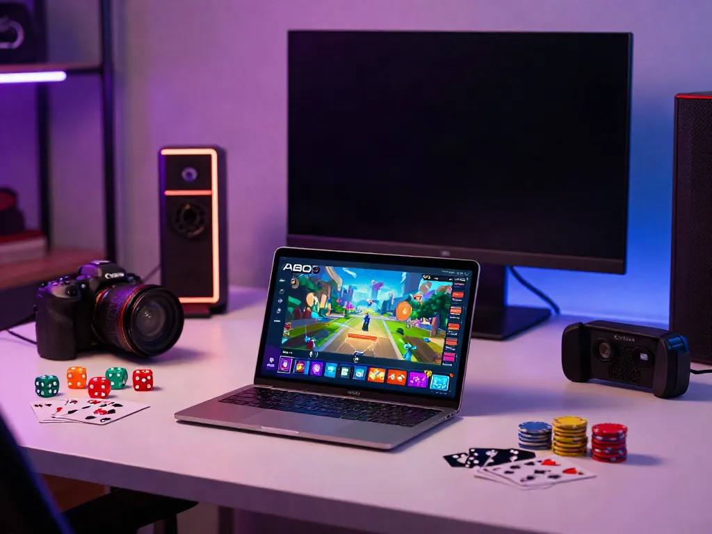 A80 mobile gaming interface showcased with vibrant accessories on a stylish gaming desk.