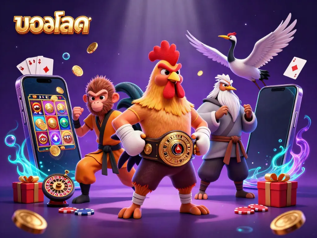 Experience thrilling live sports betting with บอลสด in this vibrant casino-themed illustration.