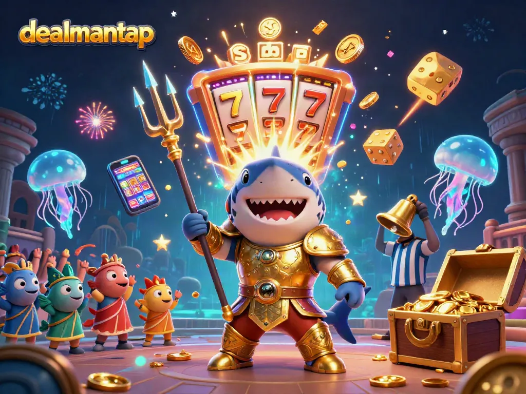 Engage in thrilling casino action with dealmantap's underwater colosseum featuring a tiger shark and dynamic games.