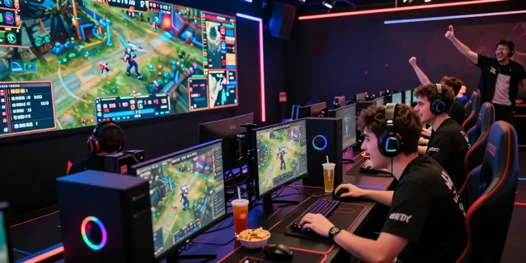 Exciting online gaming atmosphere featuring lotus365 players competing in a vibrant esports event.