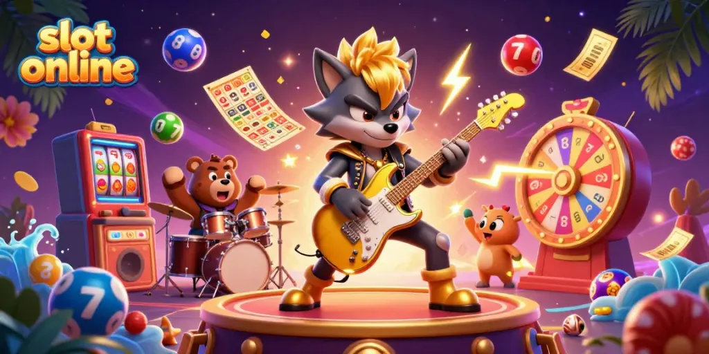 Permainan slot online yang mengasyikkan dengan karakter kartun dan elemen kasino yang bersemangat