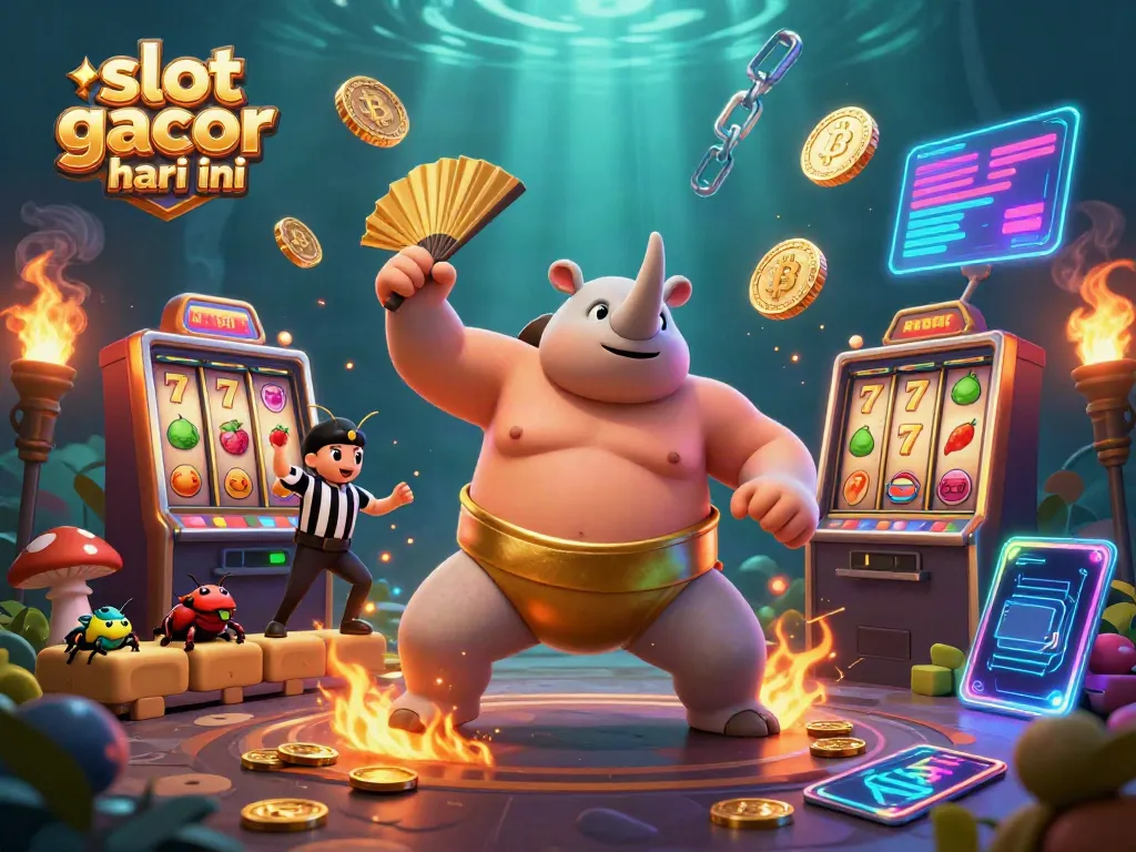 Menangkan slot gacor hari ini dengan ilustrasi menarik dari kejuaraan sumo dan simbol keberuntungan.