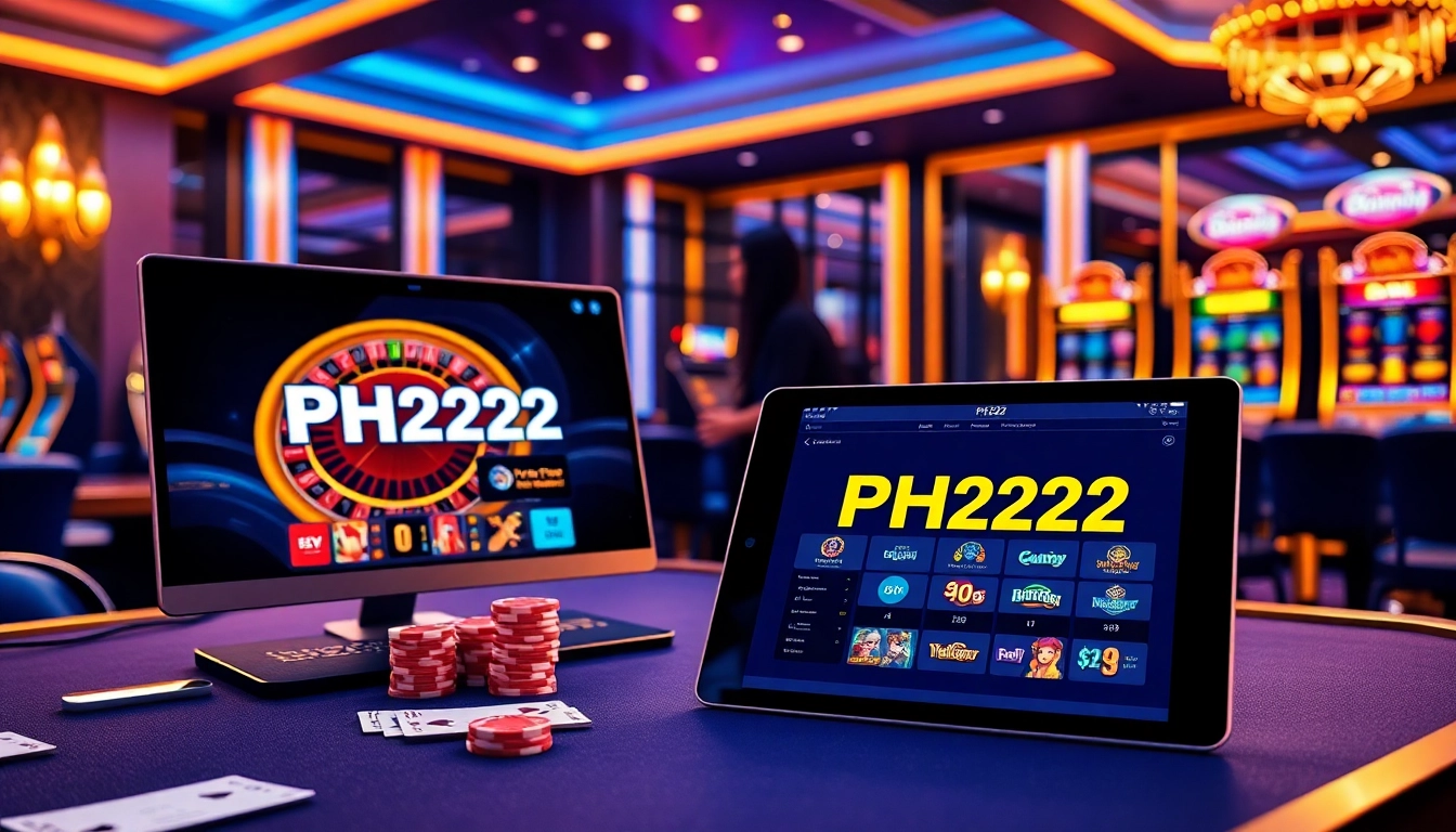 Players enjoying gambling on the PH222 online casino platform with vibrant slot machines.