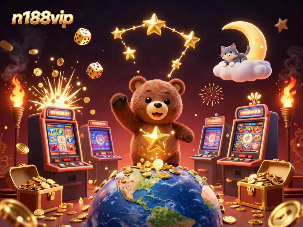 Experience the colorful excitement of n188vip online casino, featuring a whimsical bear and magical gaming elements.