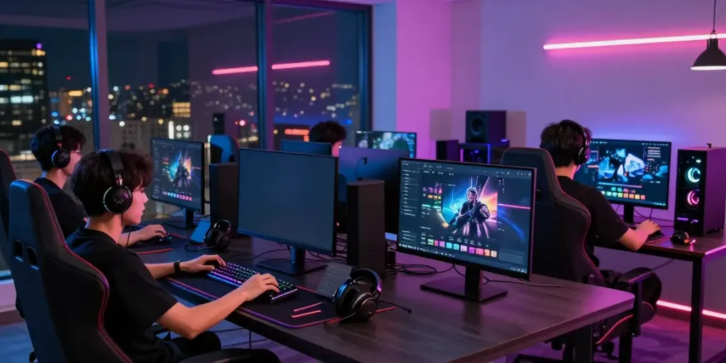 A80 homepage displayed in an immersive gaming setup showcasing high-tech equipment and vibrant RGB lighting.