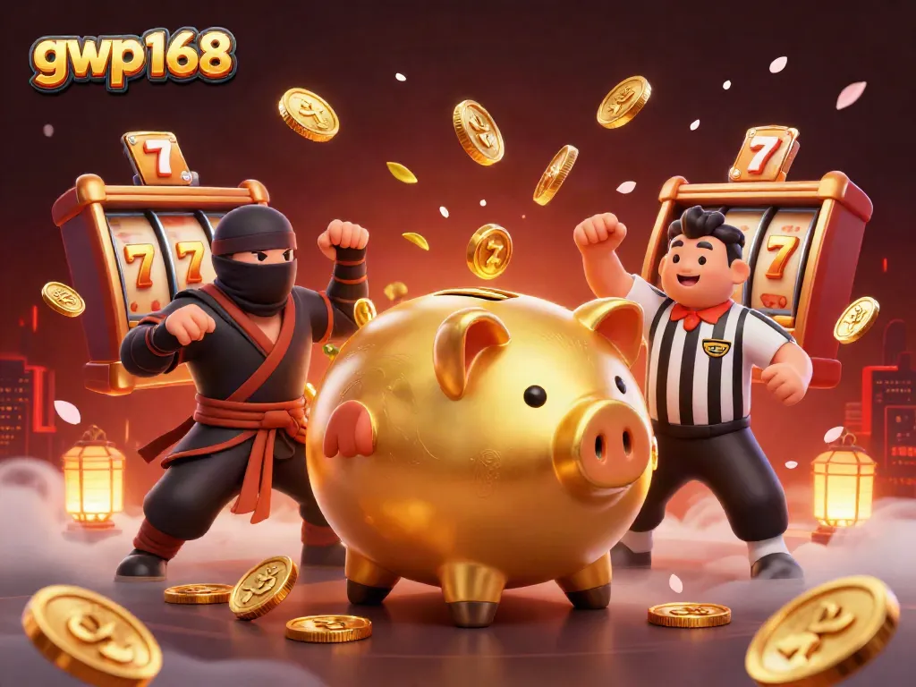 GWP168 menghadirkan suasana kasino dengan celengan sumo, dompet ninja, dan kartu samurai yang berinteraksi secara dinamis.