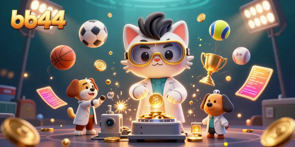 Experience thrilling action at bb44 with a mad scientist and dog in a colorful casino scene.