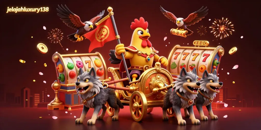 Experience the vibrant action of jelajahluxury138 with a rooster warlord and slot game themes.