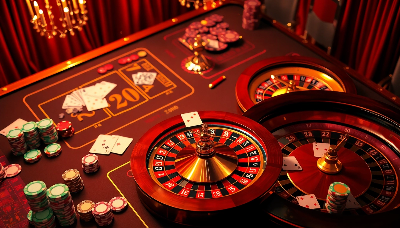 The excitement of gambling at https://gg88.gold/ displayed through a vibrant casino scene featuring roulette and poker.