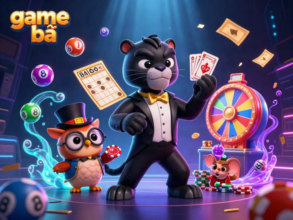 Experience dynamic card dealing with game bài elements and charming 3D characters.