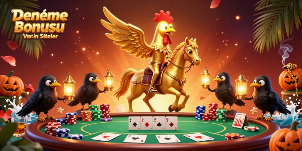 Experience the thrill of Deneme Bonusu Veren Siteler in this vibrant casino scene with a golden rooster.