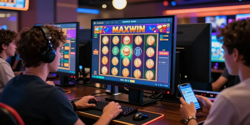 Players enjoying a thrilling gaming experience centered on slot maxwin games in a lively digital casino atmosphere.
