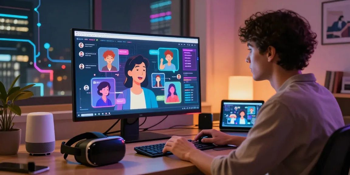 Engaging interaction with spicy chat ai in a vibrant digital chat environment, featuring interactive avatars and tech gadgets.