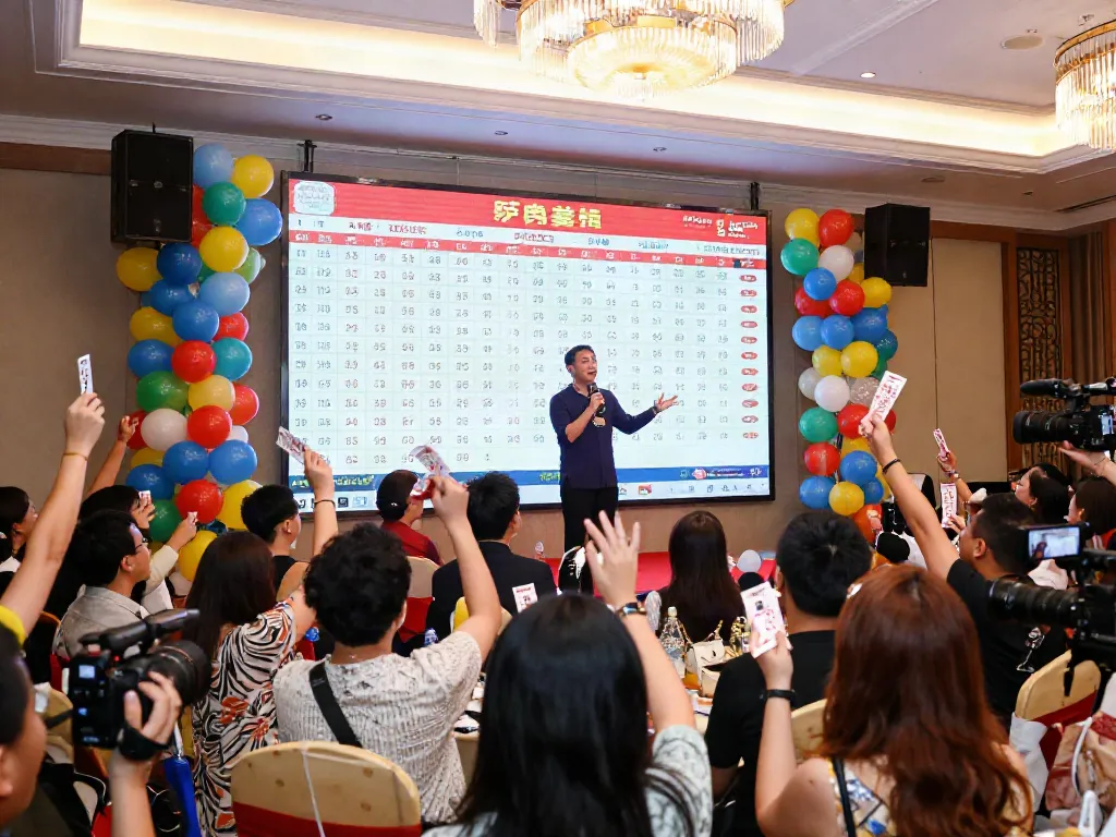 Acara undian toto togel dengan penonton bersemangat menyaksikan hasil
