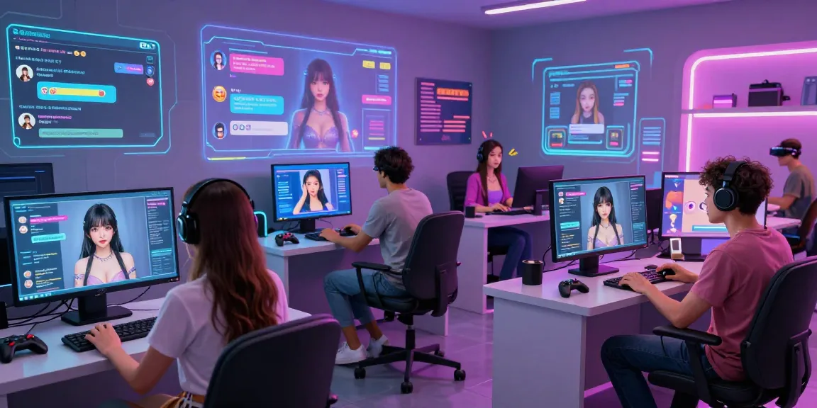 Engaging users chatting with AI-generated hentai characters in a vibrant digital environment.