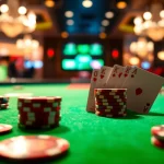 Engaging scene at a Blackjack Casino table featuring arranged cards and chips.