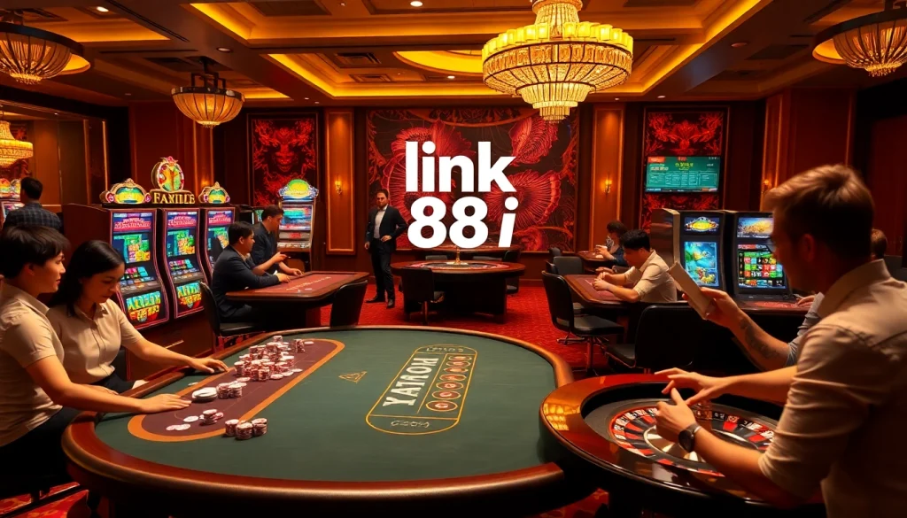 Players enjoying casino games with the link 88i prominently displayed on screens.