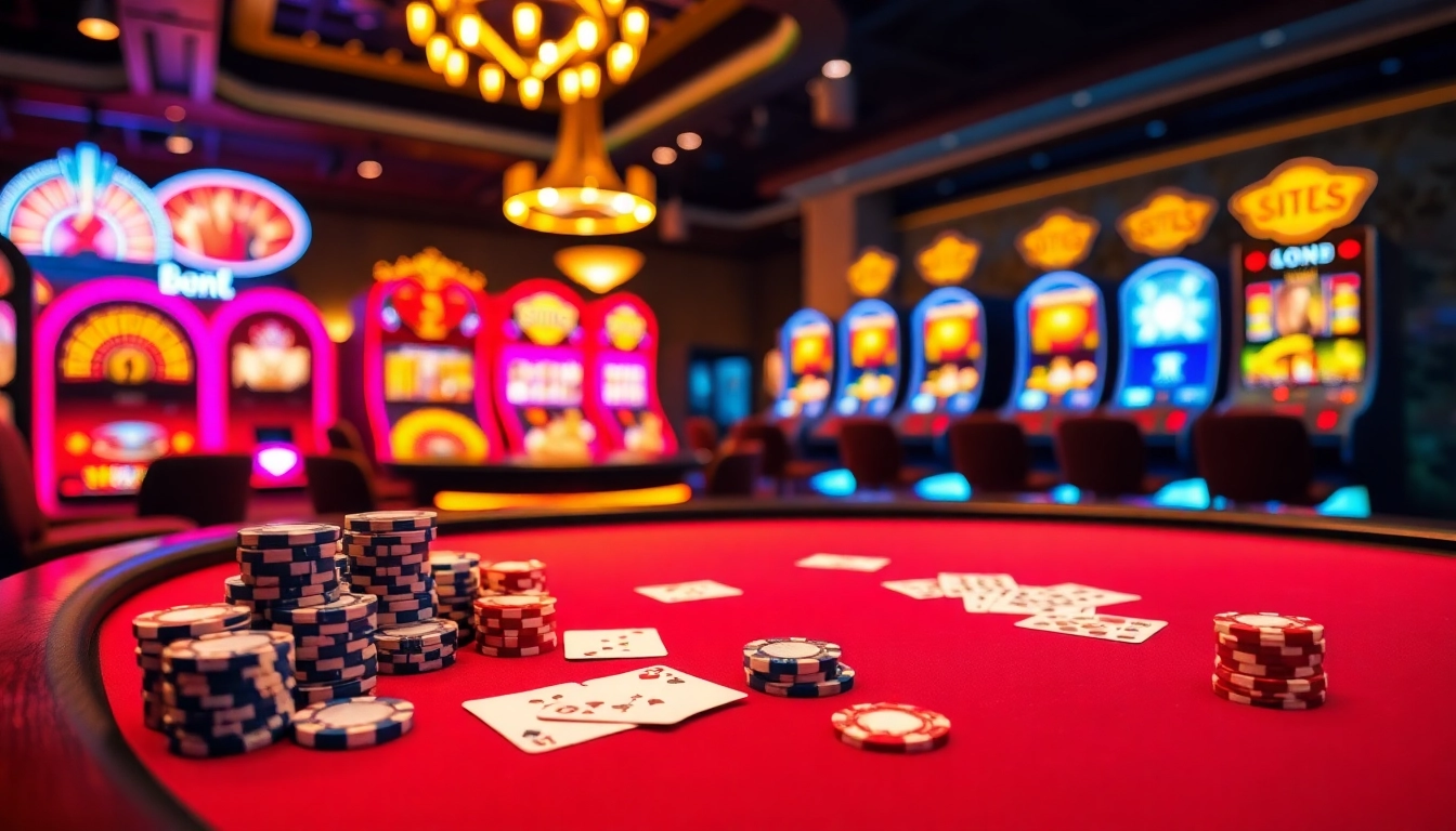 Experience the thrill of bro138 at a vibrant casino table filled with poker chips and cards.