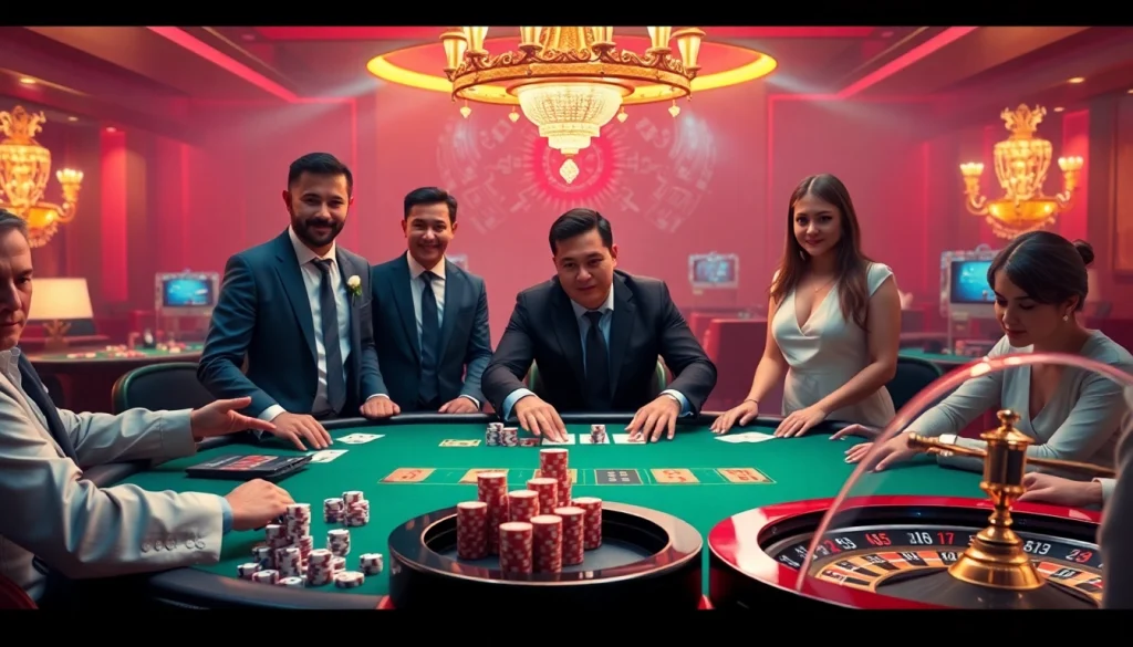 Engaging casino atmosphere at https://xx88.promo/ featuring players enjoying poker with high stakes.