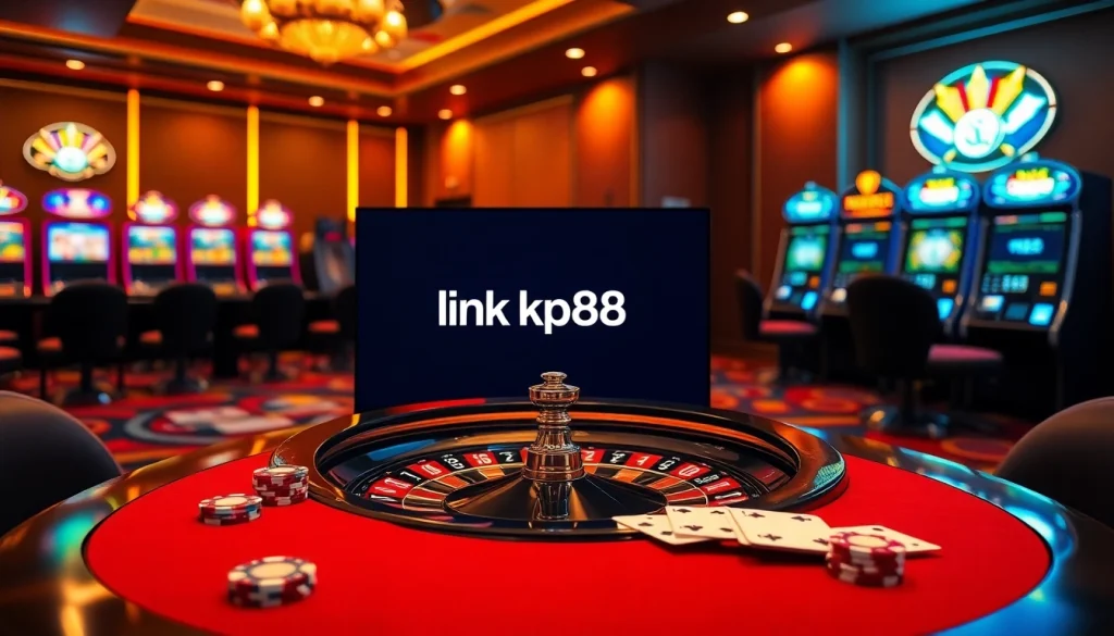 Engaging online gambling interface featuring link kp88 logo with vibrant casino elements.
