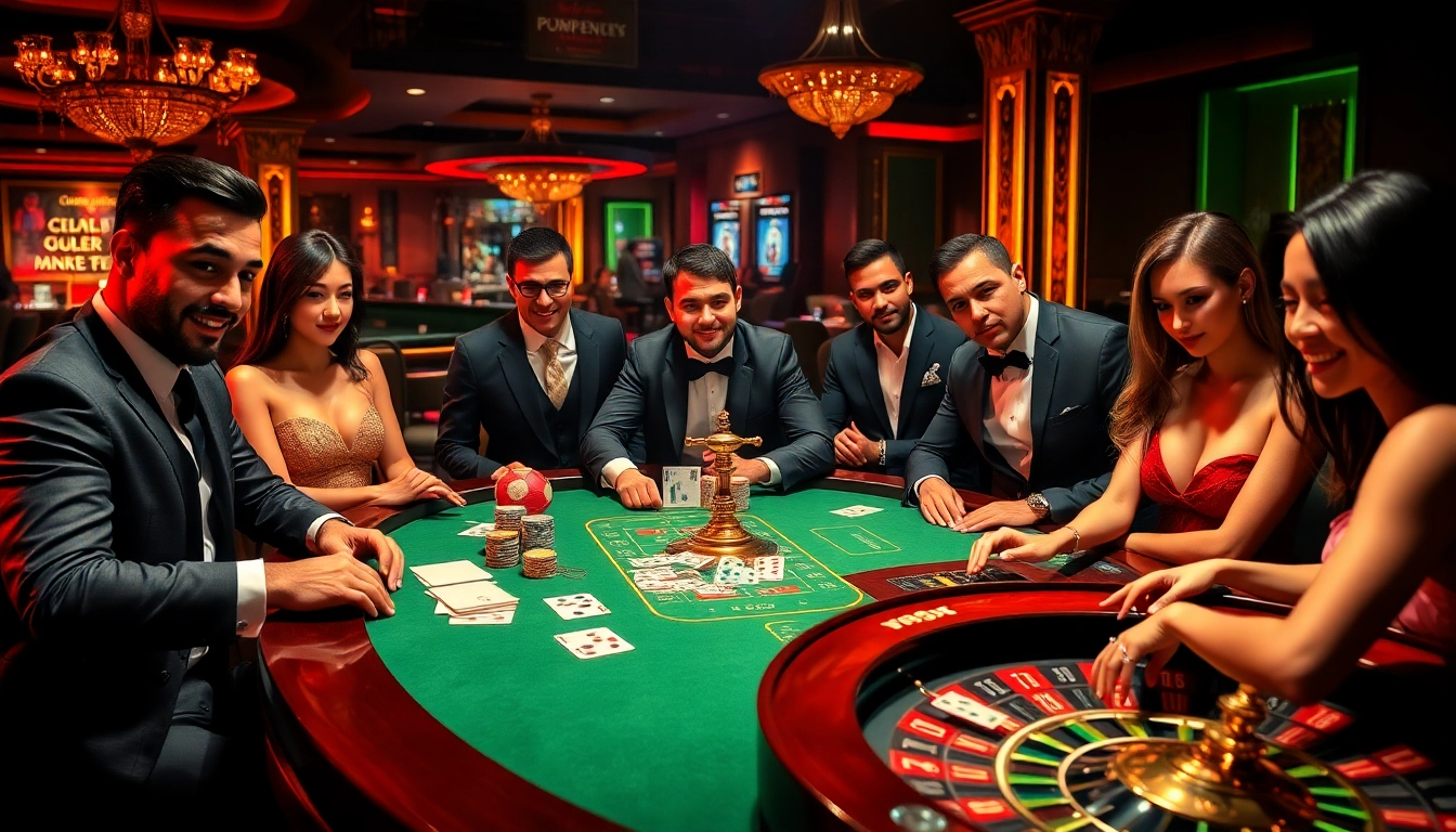 Players enjoying a high-stakes sex game at a luxurious casino table amidst vibrant excitement.
