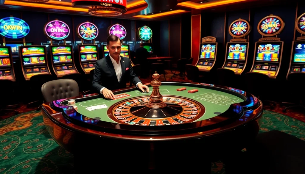 Get ready to win with okwin.com at an opulent casino table featuring vibrant games and skilled dealers.